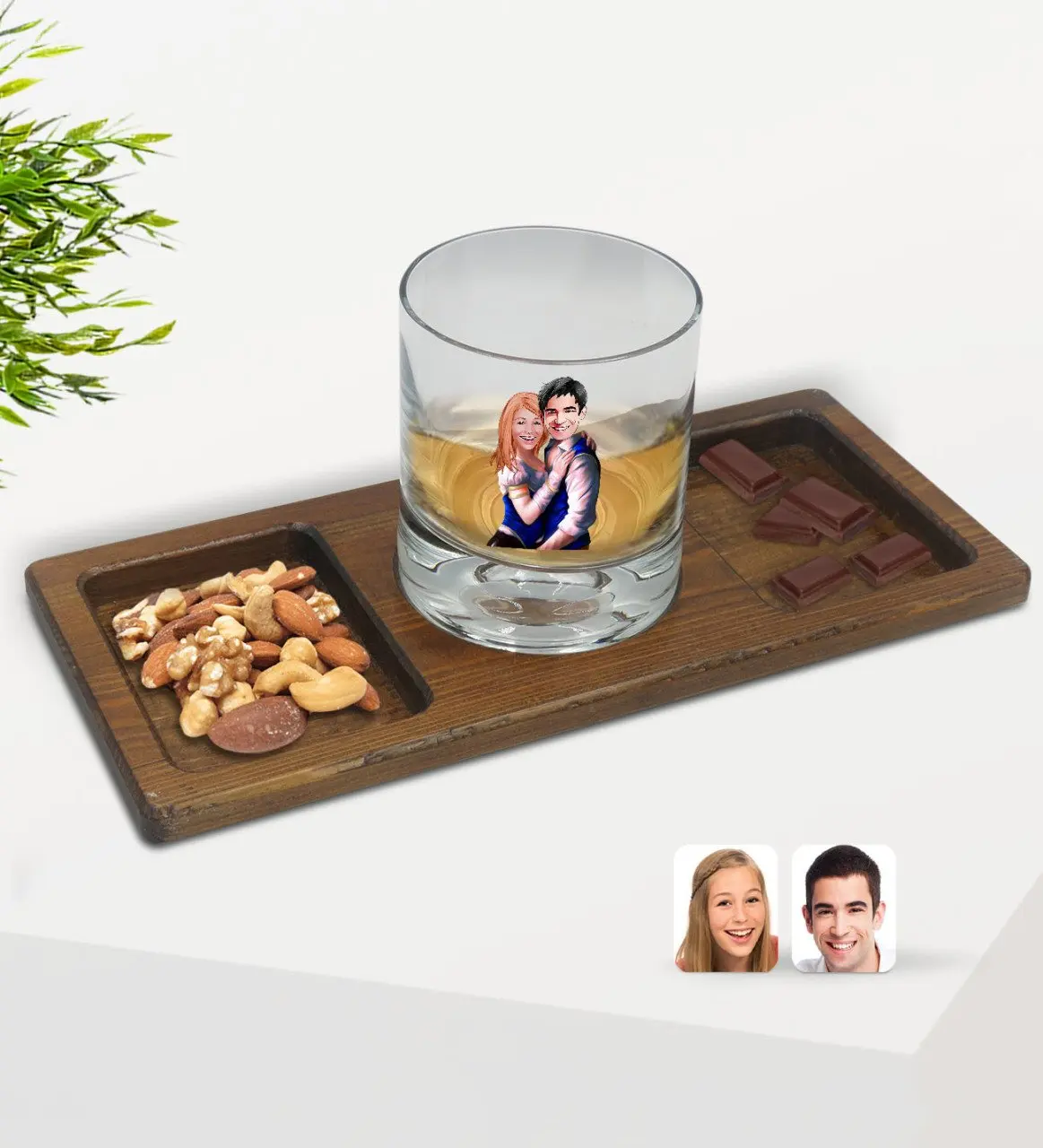 

Персонализированная виски в стиле Дня Святого Валентина, Кубок карикатюрилю и прямоугольная Презентация из натурального массива дерева, т...