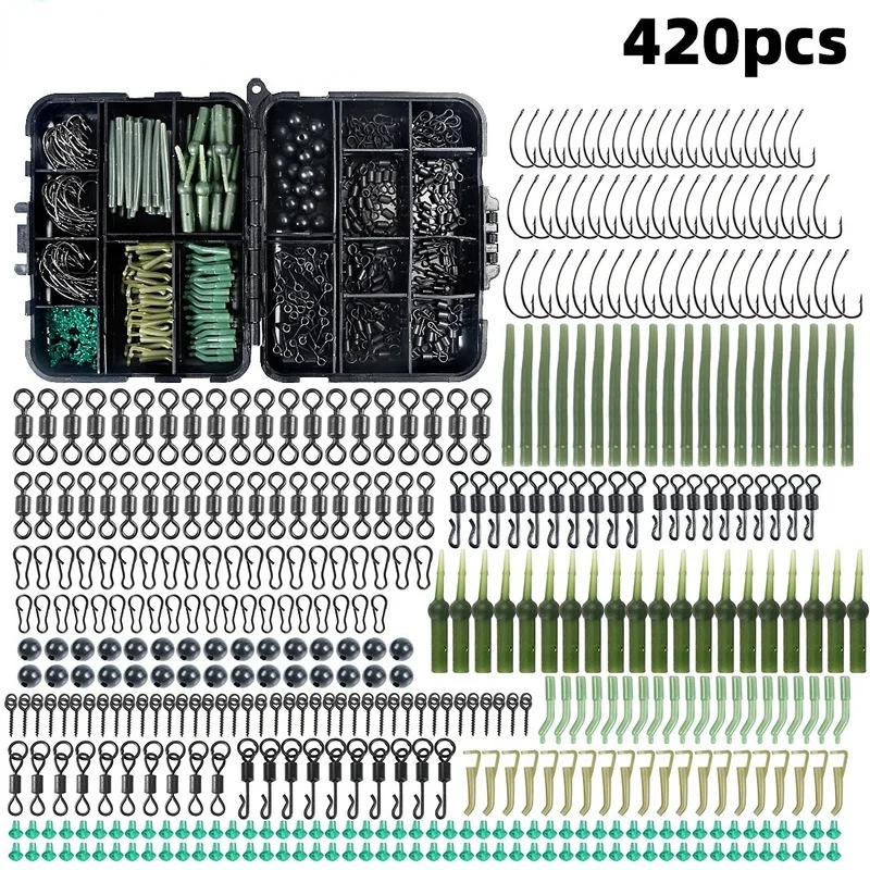 

160-420 pcs/box Carp Tackle Kit Include Screw Accessories Swivel Hook Anti-Tangle Sleeve Hook Stop Beads