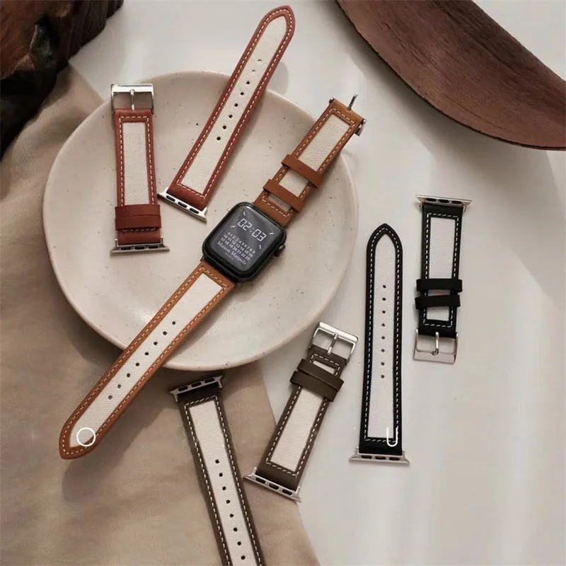 

Korea Leather Strap For Apple Watch 6 5 4 SE 3 2 1 44mm 42mm 40mm 38mm Correa Men Women Watch Wristband For iwatch 8 7 45mm 41mm