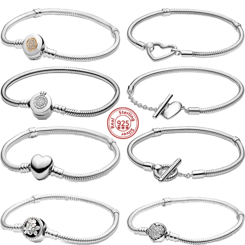 

Женские браслеты-цепочки из серебра 925 пробы, с подвеской в виде цветка и сердца