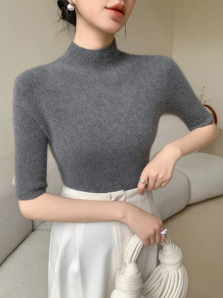 Новинка Модный женский облегающий пуловер с ложным воротником и рукавом до локтя
