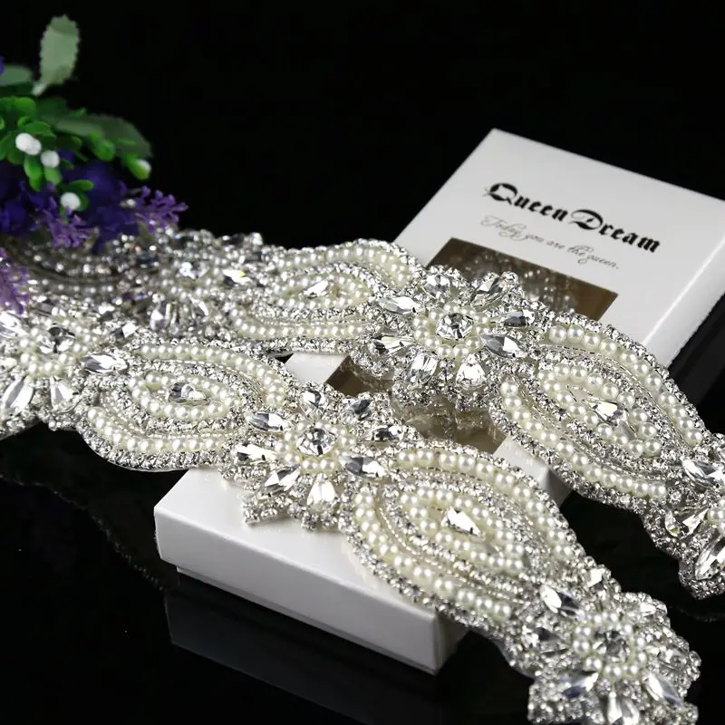 JLZXSY 1 Yard Handmade Flower Style Pearl Beaded Rhinestone Applique Sew on Iron Wedding Accessories Trimming | Аксессуары для