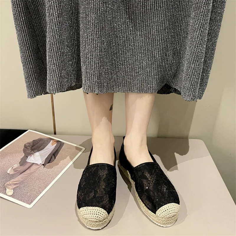 New Womens Flat Slip on Canvas Summer Strap  Straw  2023 Ladies Casual Comfort Ripped Slip on Lazy Shoes Female