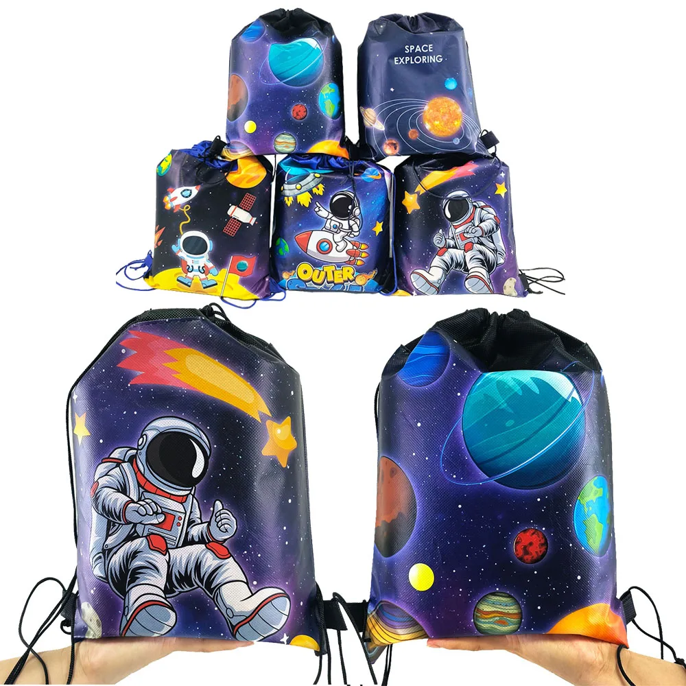 

10pcs Outer Space Theme Drawstring Bags Space Astronaut Galaxy Theme Boys Birthday Party Favors Bags for Candy Toy Gift Storage
