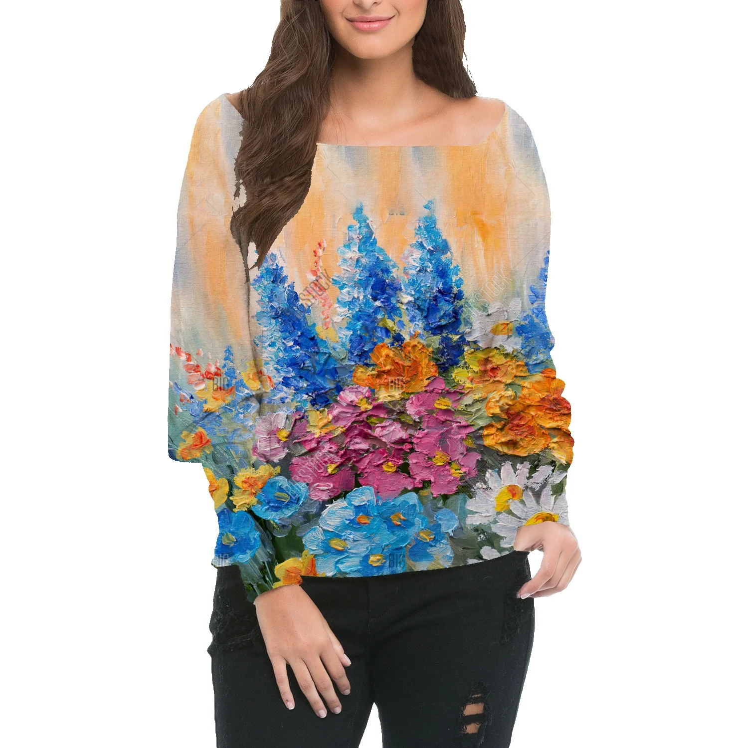 

Женский свитер с цветочным принтом, свободный и удобный свитер с круглым вырезом и капюшоном для ранней осени, 2022