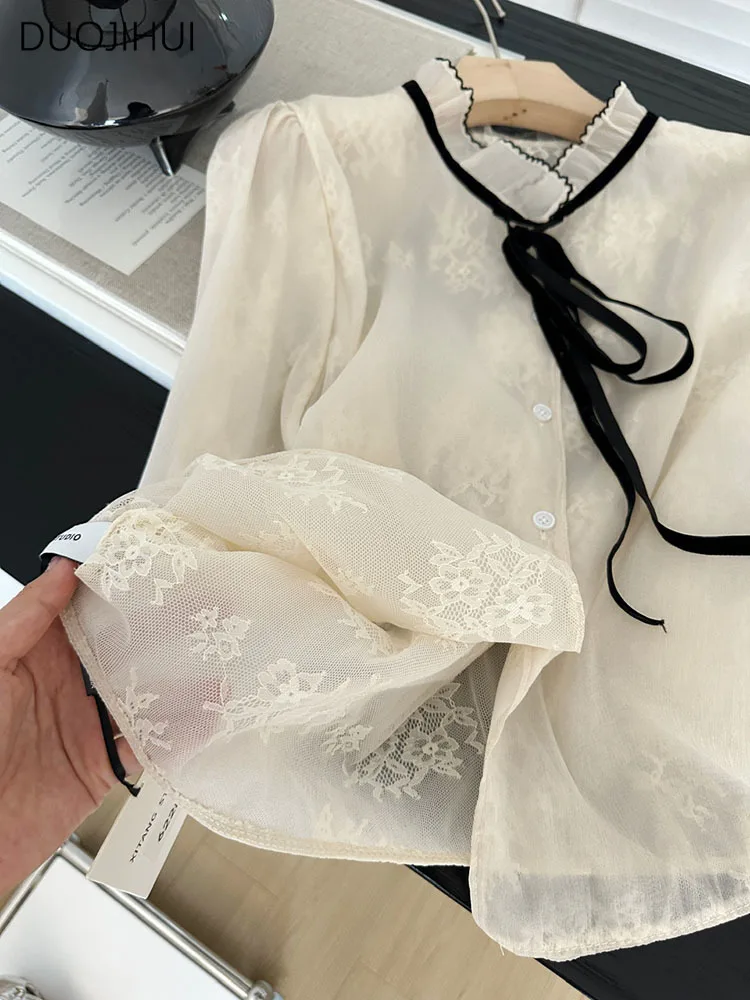 DUOJIHUI абрикосовая шикарная кружевная Милая Повседневная Женская блузка Весенняя