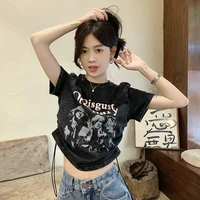 american retro straight shoulder t shirt womens summer 2022 new street style loose short lovers short sleeved top fashion
