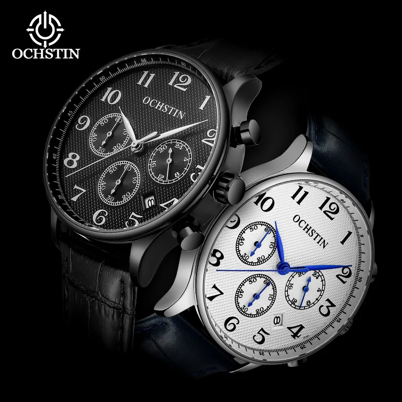 

OCHSTIN Men's Fashion Sports Chronograph Dials Quartz Leather Waterproof Wristwatches for Male Watches Hodinky Relogio Masculino