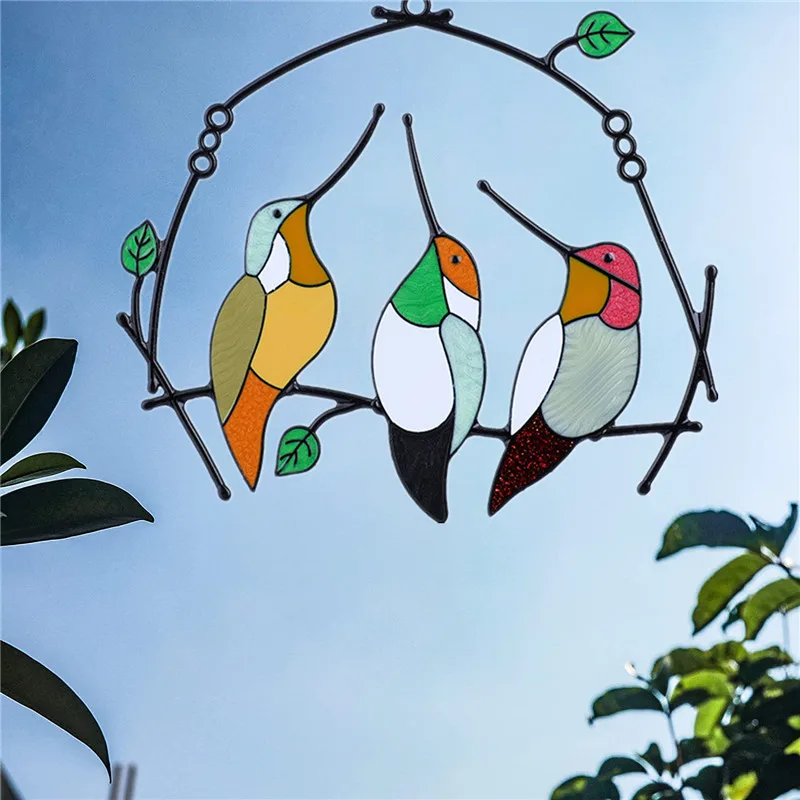 

Mini Stained Hummingbird Colored Window Bird Pendant Wind Chime Acrylic Tropical Bird Hanging Decoration Home Accessories
