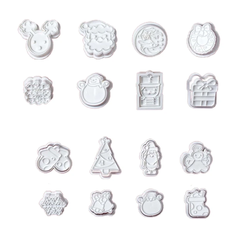8 Pack Plastic Cookie Mould Christmas Cookie Cutters Biscuits Stampers Cutters Cake Decorations Biscuits Baking Gadget 667A