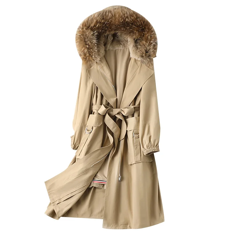

Warm Thick Real Rex Rabbit Fur Parkas Women Winter 2021 Hooded Casual Raccoon Fur Collar Coat Female Abrigos Para Mujer Gxy1332
