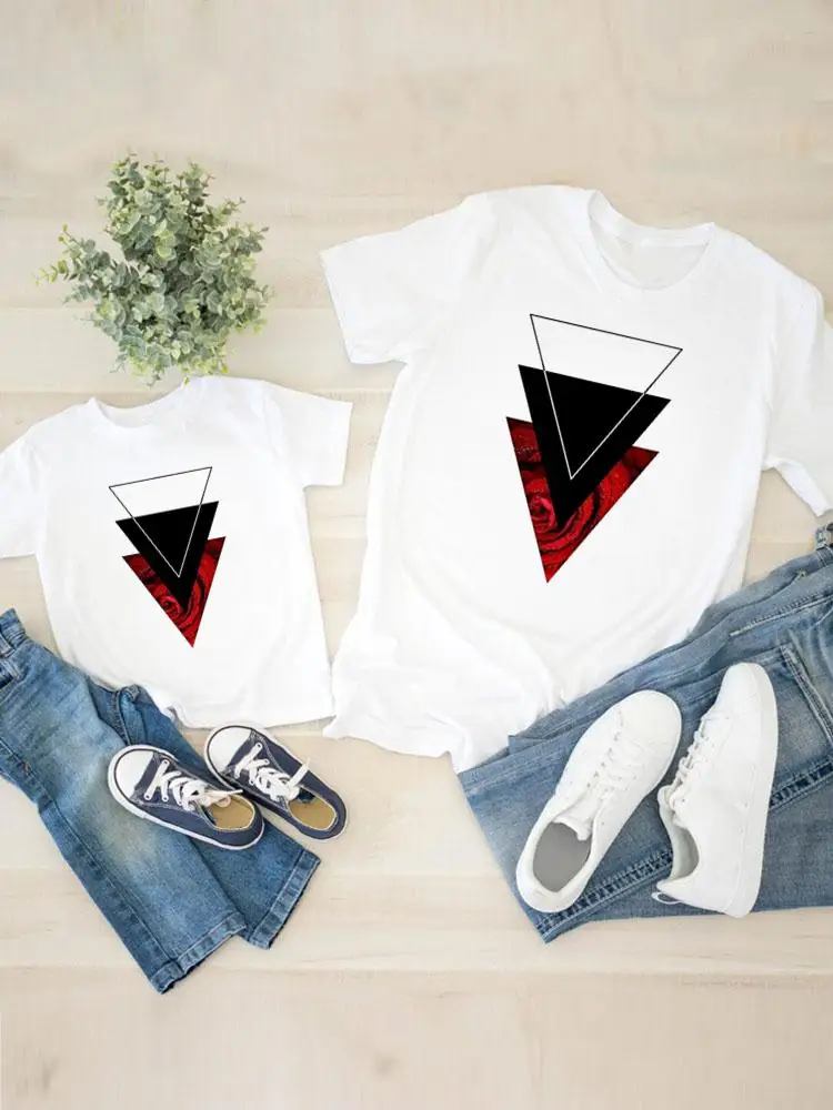 

Graphic T-shirt Tee Women Abstract Flower Cute Child Kid Clothing Boy Girl Summer Family Matching Outfits Mom Mama Clothes