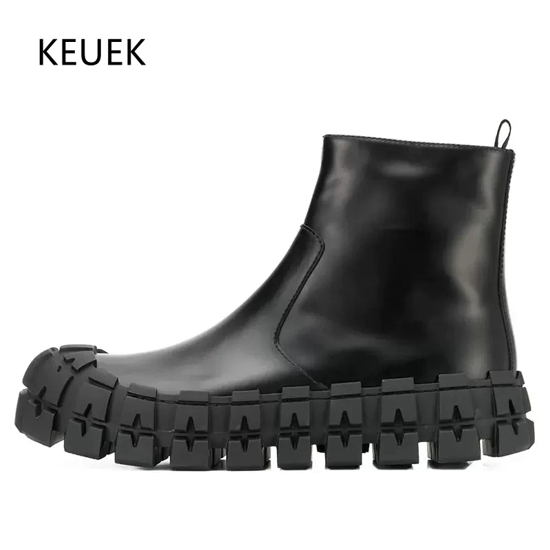 

Мужские Ботильоны челси на платформе, темно-синие повседневные ботинки из натуральной кожи, в британском стиле, Осень-зима