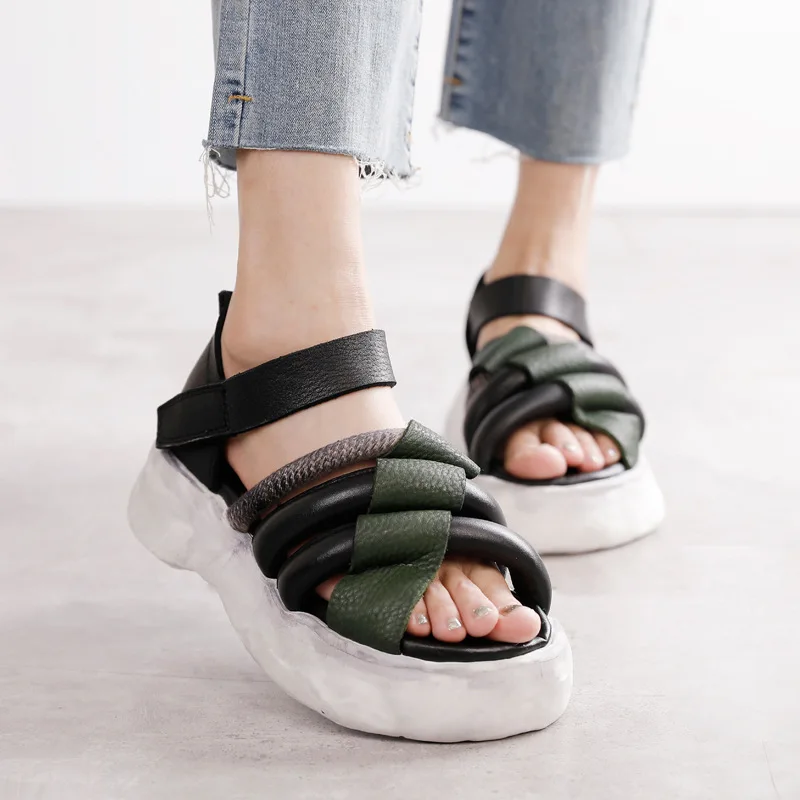 

YourSeason 2022 Autumn And Summer Women Leather Vintage Ladies Shoes Peep Toe Hemp Rope Woven Color Personalized Lady Sandals