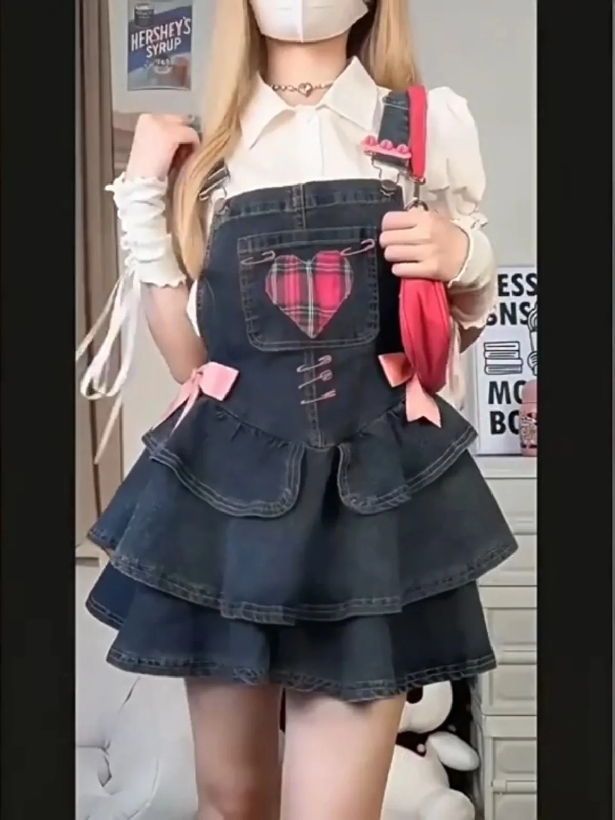 Y2g Millennium Gyaru Demin dress Women Summer Fat Sister Waist Hugging Pleated Girl Suspender Cake Skirt Short dress |