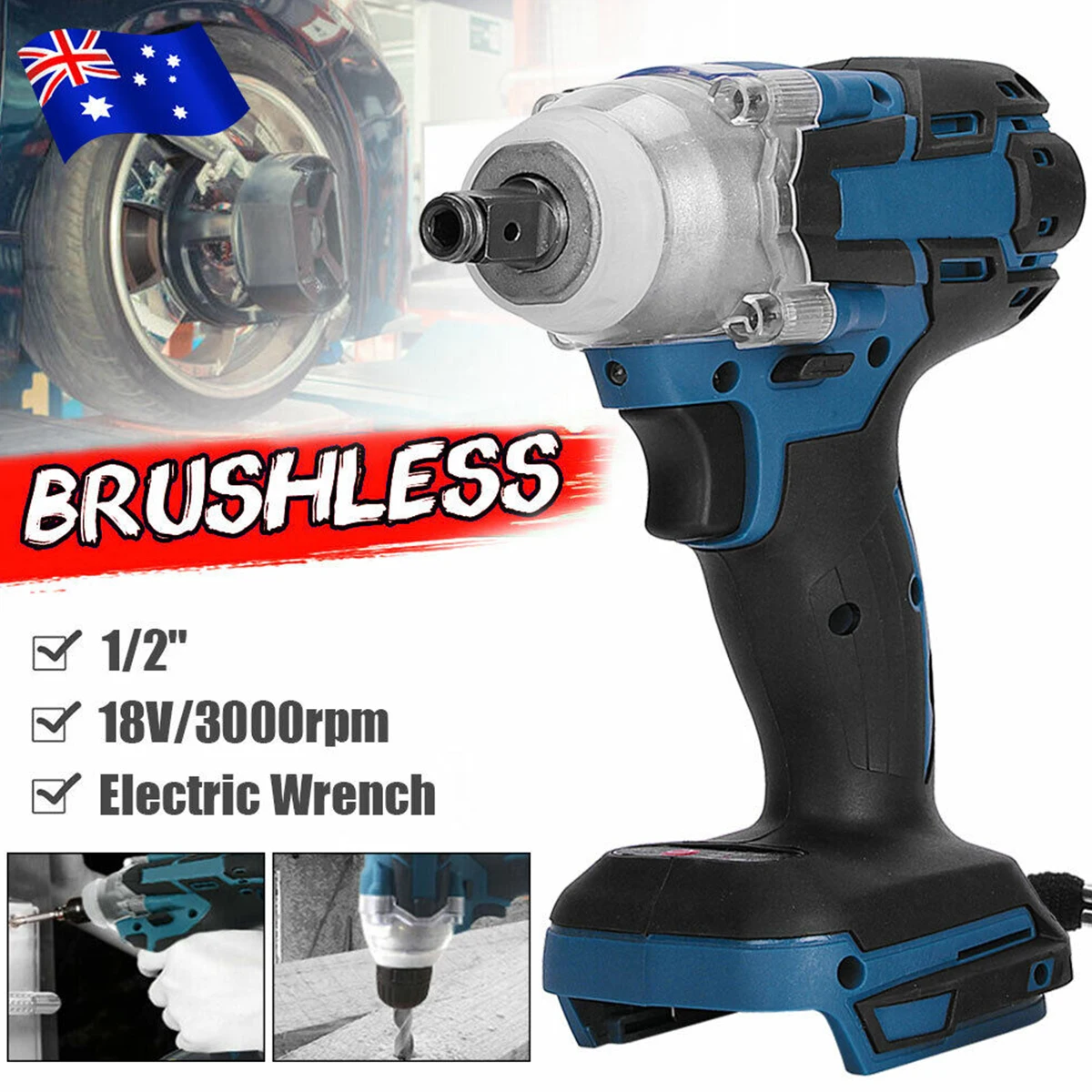 

220V 520N.M Brushless Cordless Electric Impact Wrench 1/2 inch Power Tools Li Battery Makita 18V Battery Powerful Wrench Tool