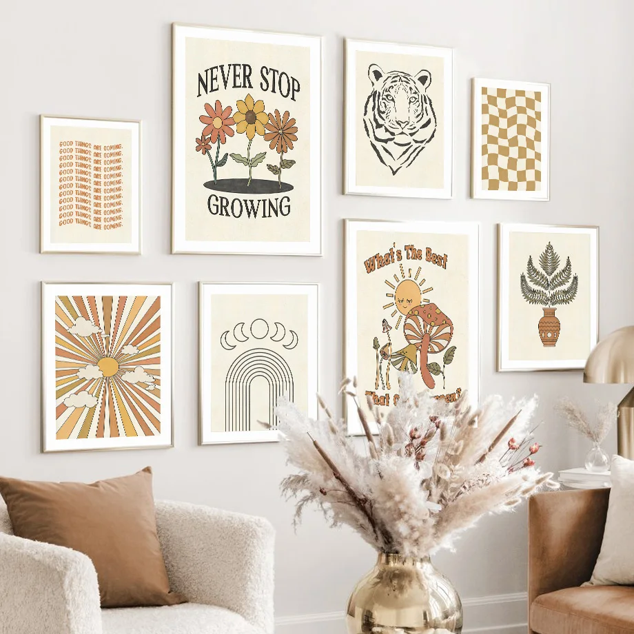 

Rainbow Moon Sun Flower Mushroom Tiger Vintage Posters And Prints Wall Art Canvas Painting Wall Pictures For Living Room Room
