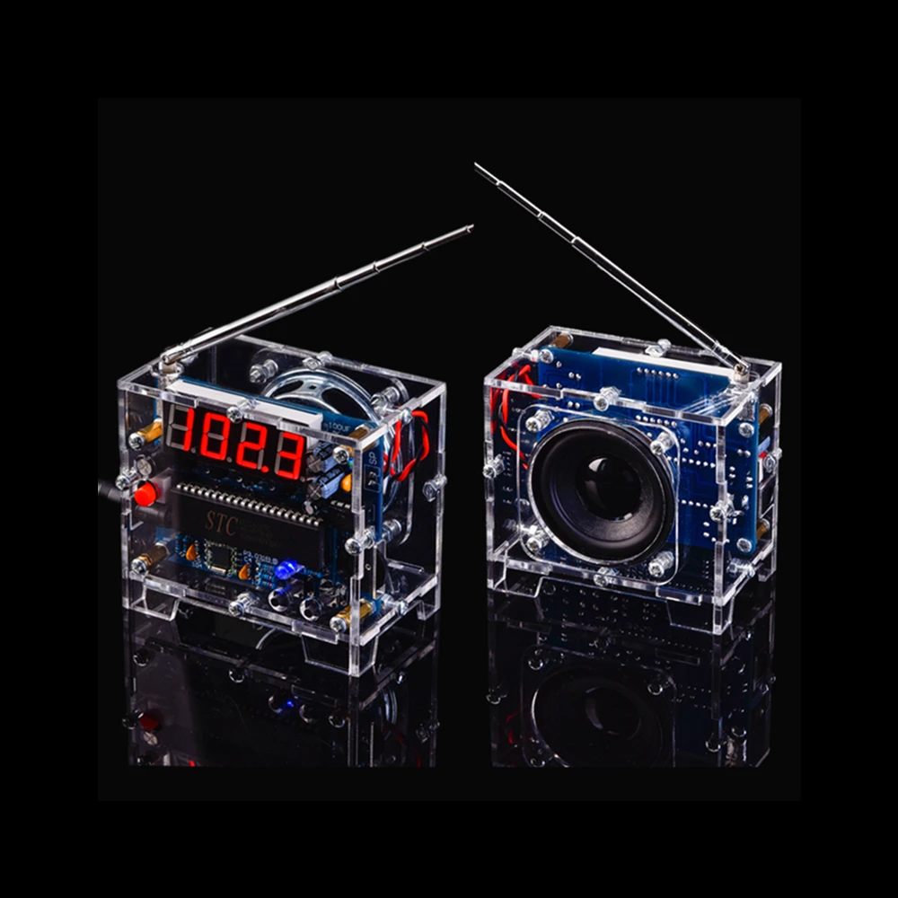 Radio DIY Kit 87MHz-108MHz Mini TEA5767 FM Receiver DC LED Digital Display 5W Speaker Antenna Transparent Shell |