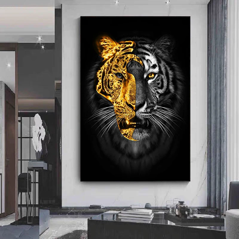 

Современная Абстрактная животная Золотая черная Тигр Настенная картина на холсте гостиная домашний Декор картина плакат и печать Куадрос