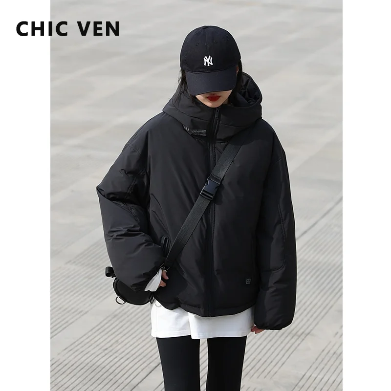 CHIC VEN Women's Down Coat Hooded Rechargeable Heating 90 White Duck Down Jacket Thick Warm Female Top Lady Clothing Winter 2022