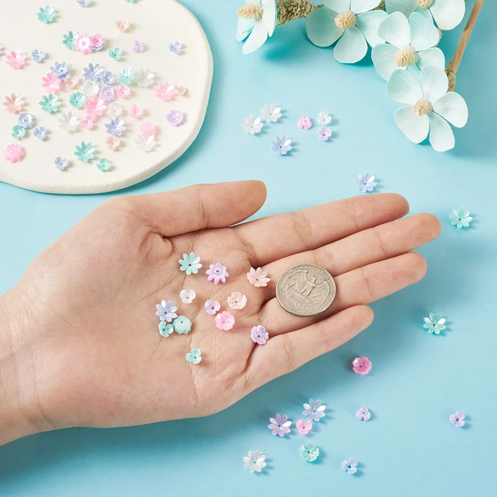 480pcs Opaque Resin Flower Bead Caps Pastel Color Multi-Petal Floral Bead End Caps Loose Spacer Beads for DIY Jewelry Making