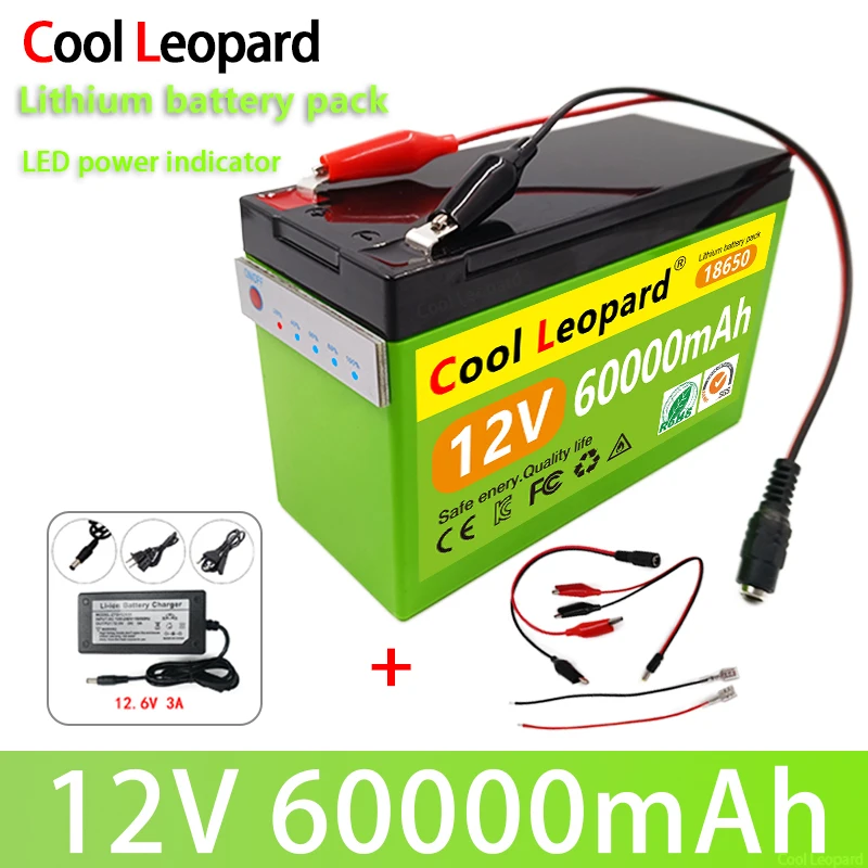 

12V 60AH 18650 Lithium Battery,For Solar Energy And Electric Vehicle Battery With LED Power Indicator+12.6V 3A Charger