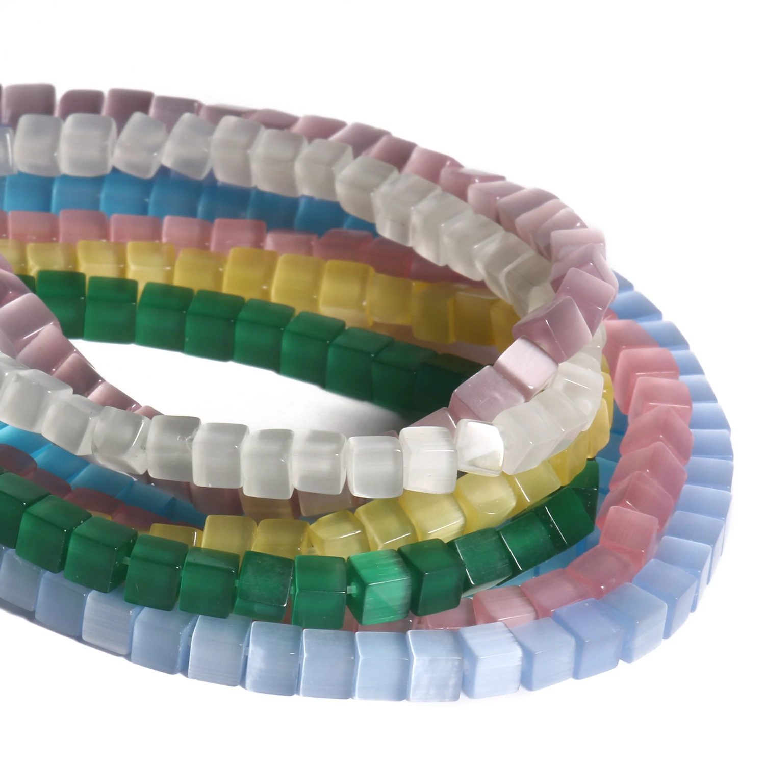 

Бусины из натурального камня 4 мм, розовый, белый опал, кошачий глаз, квадратные кубики, свободные бусины для изготовления ювелирных изделий,...