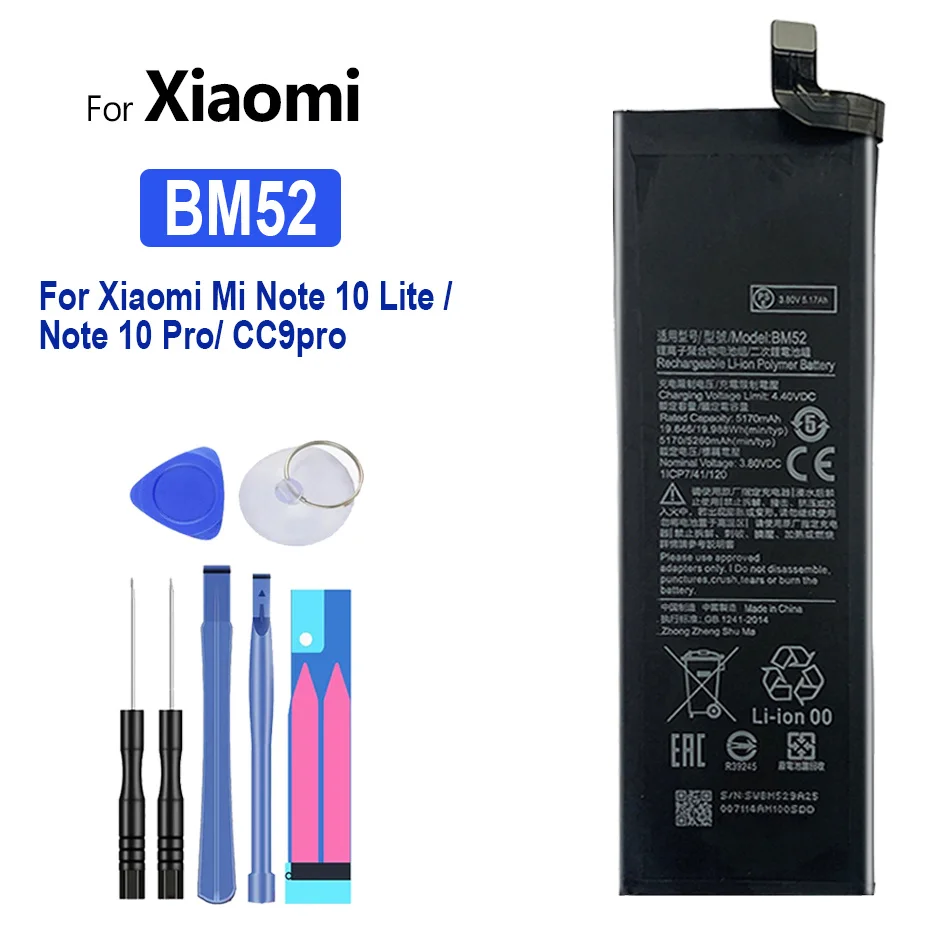 

Battery BM52 BM 52 5260mAh For Xiaomi Mi Note 10 Note10 Lite 10Lite / Mi Note 10 Note10 Pro 10Pro CC9pro CC9 Pro Bateria + Tools