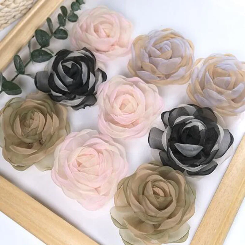 

Round 9cm New Burned Edge 3D camellia Flower yarn patches DIY sewing Corsage applique wedding dress Hairpin headdress decor