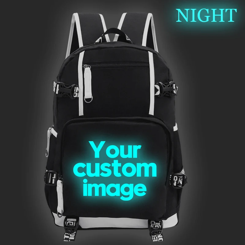 

Women/Men Backpack School Mochila Custom School Bag Add Your Design Print Logo Text Photo DIY Customize Luminous Student Bookbag