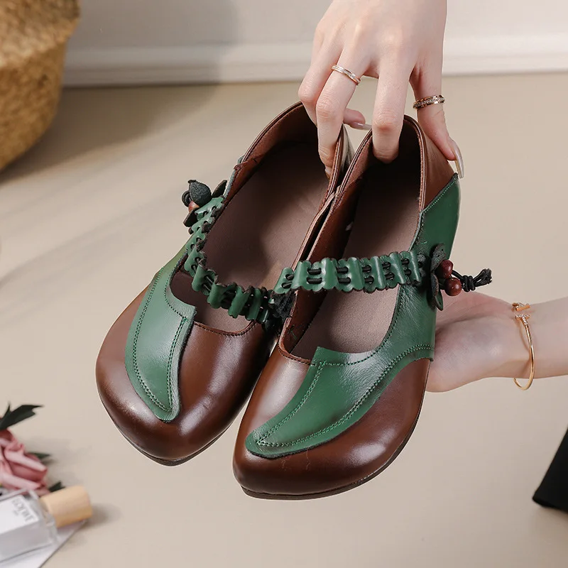 

New Arrivals Designer Mother Flats Woman Loafers Vintage Style Ladies Cow Leather Flats Comfortable Casual Women Single Shoe