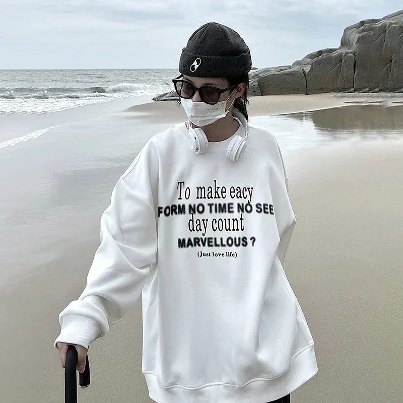 

Женские свитшоты в японском стиле Harajuku Ulzzang, Свободный свитшот с буквенным принтом в стиле ретро, Женская Корейская одежда для женщин