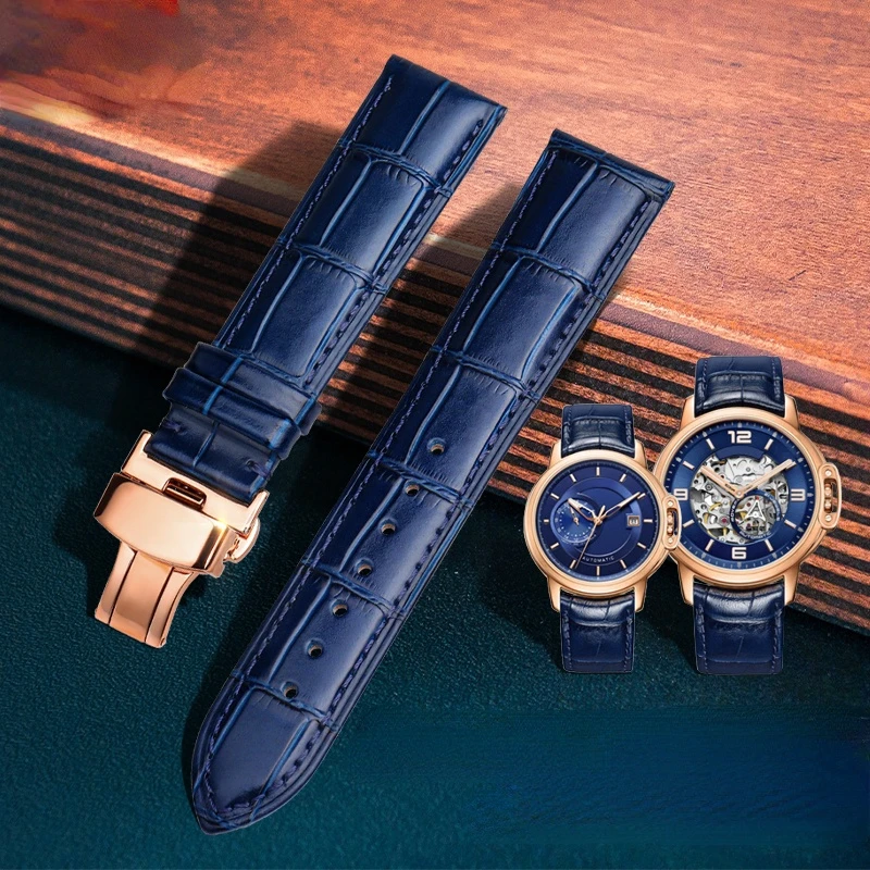 

Blue Cowhide Watch Strap Compatible for Rossini Medal Series 517793 616725 617793 Universal Genuine Leather Bracelet 21mm 19mm