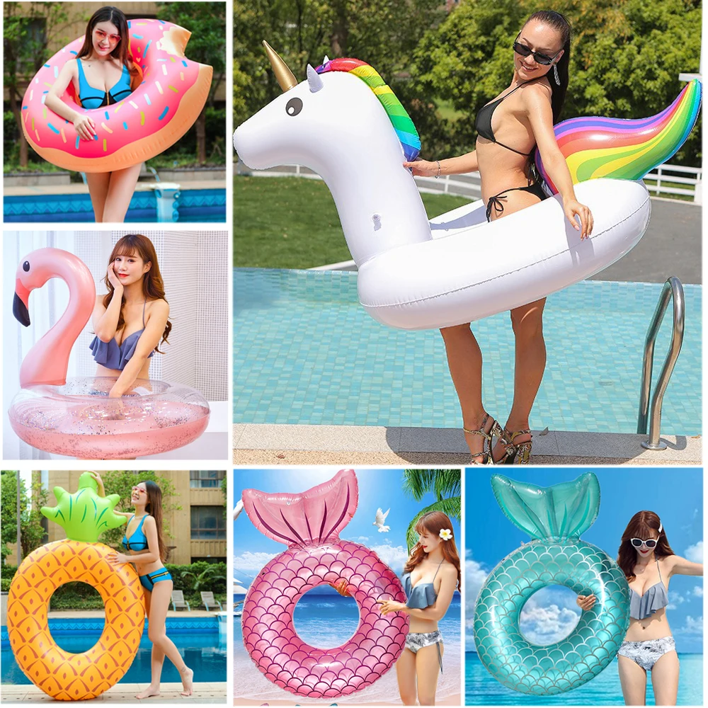 Giant Pool Float Circle Inflatable Mermaid Flamingo Unicorn for Women Swimming Ring Adults Pool Swim Pool Toys Summer Beach