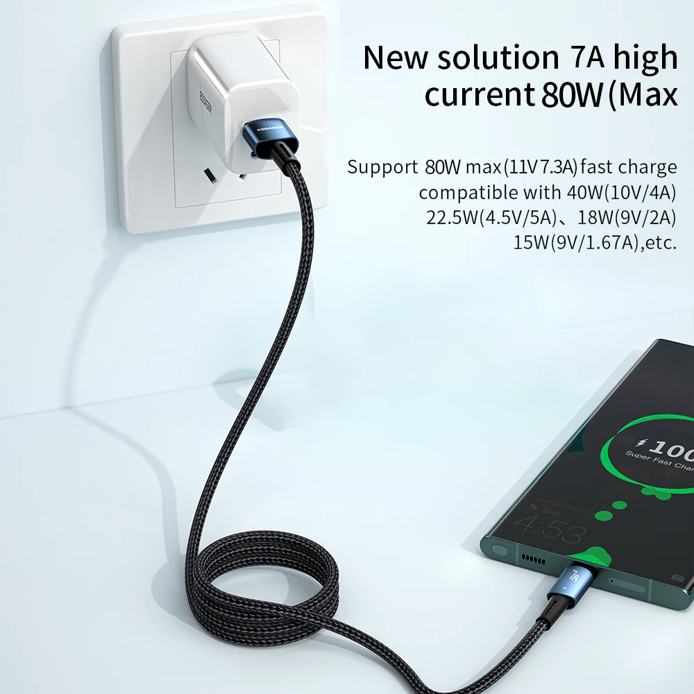 Кабель зарядный Essager 7A/100 Вт USB Type-C 100 |