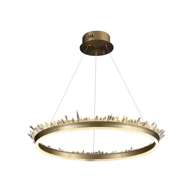 

Round Crystal LED Chandeliers Gold Metal Hotel Hall Foyer Dining room Hanging Light Fixtures Cord Adjustable Modern Loft Lamp