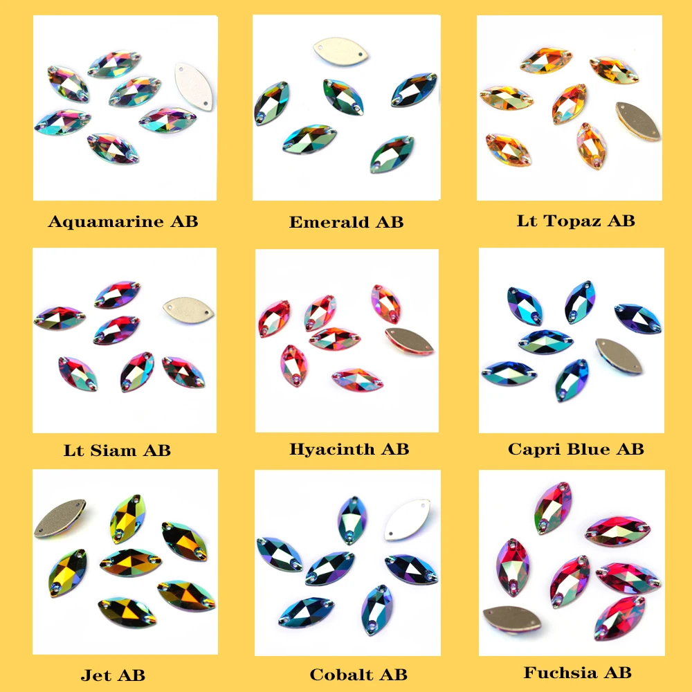

Navette Sewing Rhinestones With AB Color Crystals Flatback Shiny Glass Beads DIY Sewing & Fabric Garment Decorative Stones