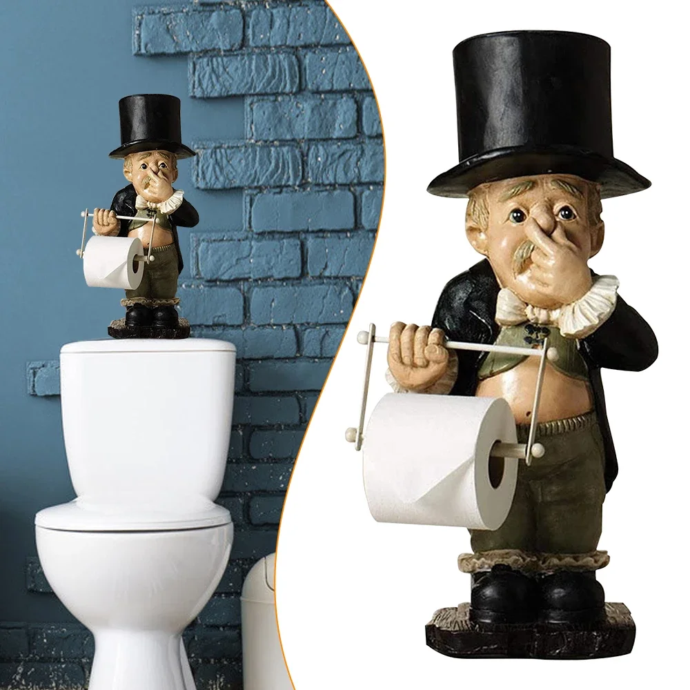 Creative Spoof Toilet Housekeeper Roll Paper Holder Funny Creative Mobile Roll Paper Sculpture Stand Home Desktop Decoration
