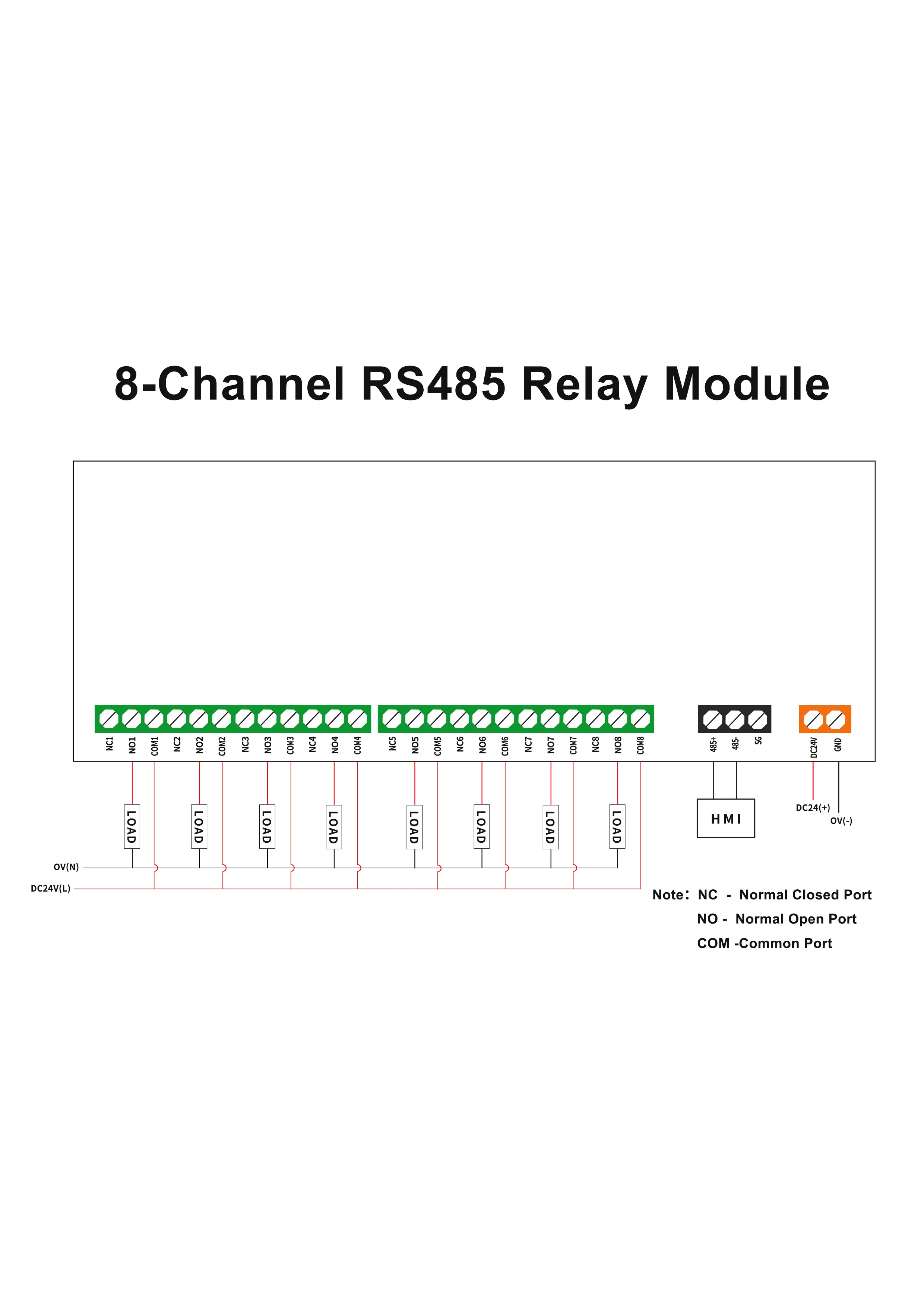 8-канальный модуль реле связи RS485 12 В/24 В постоянного тока с дистанционным