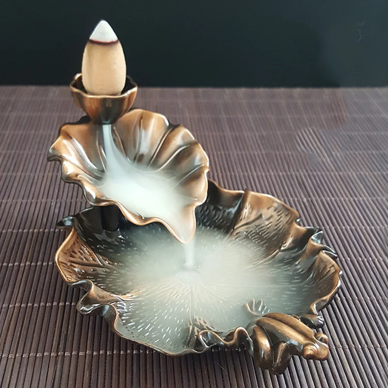 

Lotus Incense Burners Backflow Alloy Aromatherapy Burner Incense Stick Holder Fragrance Smoke Waterfall Reflux Home Decor