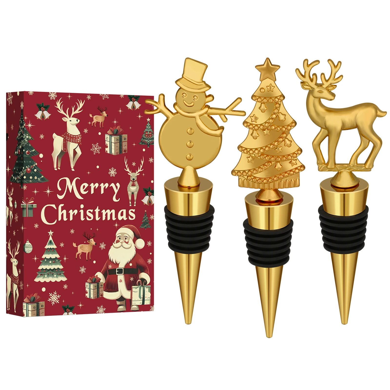 Рождественские элементы, декор, золотая металлическая пробка для бутылки вина, красное вино, шампанское, уплотнительная пробка, рождественская вечеринка, пробки для вина, инструменты, подарок