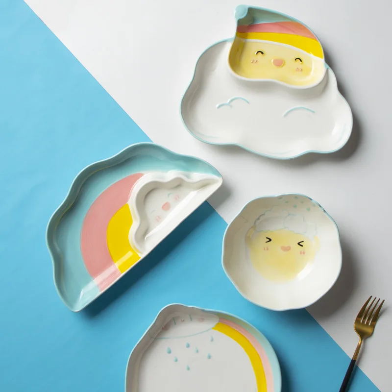 Детская посуда с милым мультяшным радужным рисунком тарелка для резьбы в форме