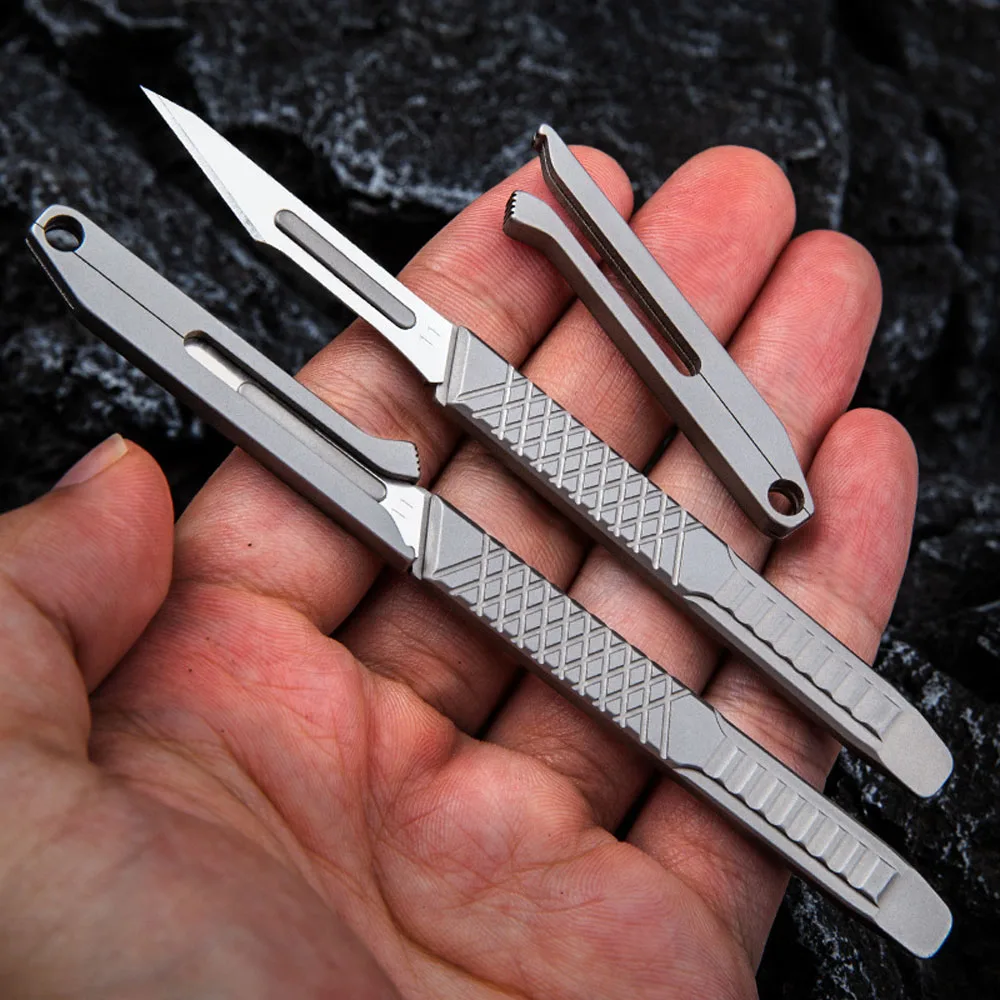 

Titanium Alloy Scalpel Pocket Knife Non-Slip Handle Carve Tools With 10PCS 11# Blades Sharp Carving Utility DIY Knife Box Cutter