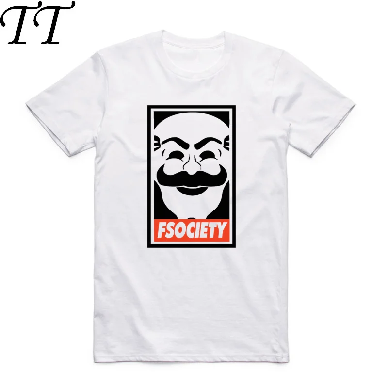 Asian Size Men Women Printing TV Show Robot T-shirt Summer Casual O-Neck Short Sleeves Mr Robot Fsociety Mask T-shirt HCP4091  - buy with discount