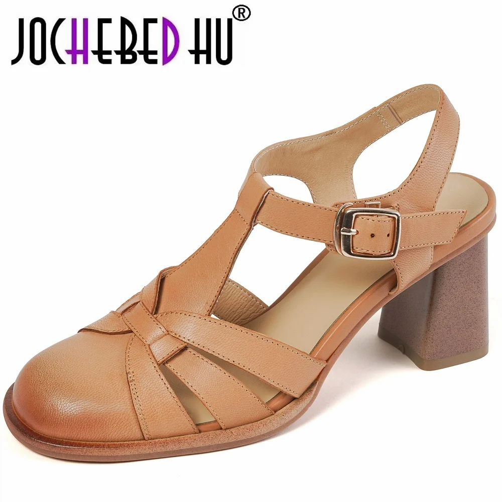 

[Jochebed HU】 2022 новые Брендовые женские сандалии на высоком квадратном каблуке, Летние Женские однотонные классические туфли 33-40