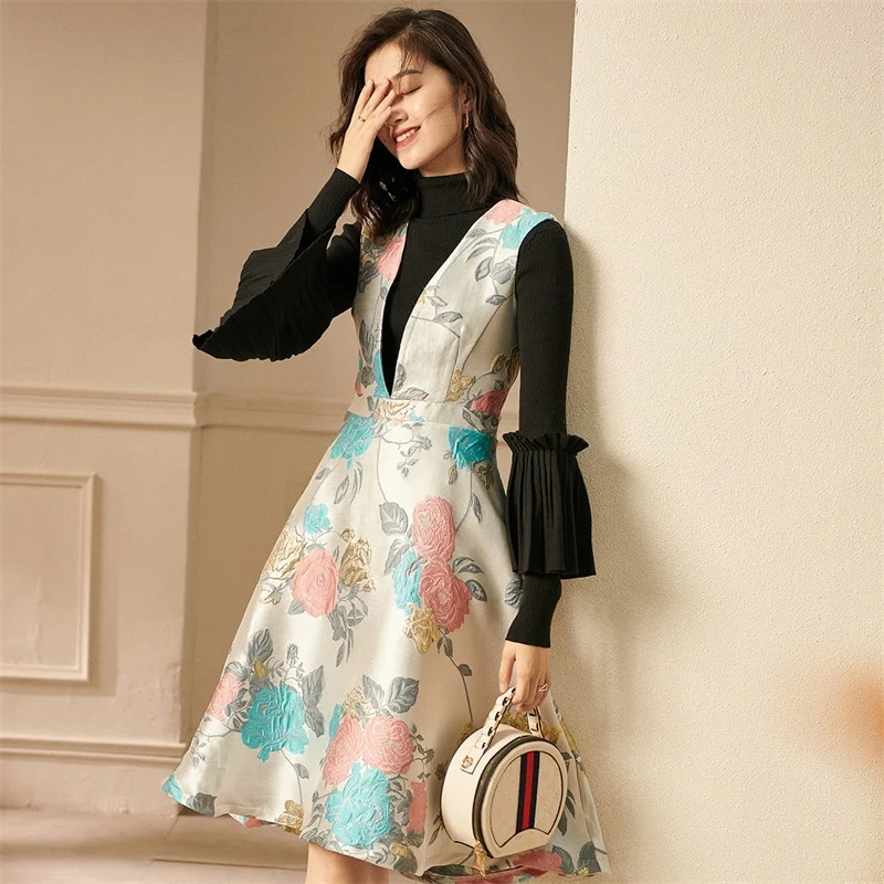 

Women Elegant Jacquard Dress Sweet Girls England Style Dress Slim Waist Women Vintage Party Evening Photograph Clothing