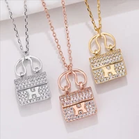luxury stainless steel letter h bag necklace for women korean style clavicle chain handbag pendant necklaces jewelry gift