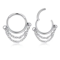1pc nose ring with chain septum piercing hinged segment clicker hoop surgical steel ear cartilage earrings tragus body jewelry