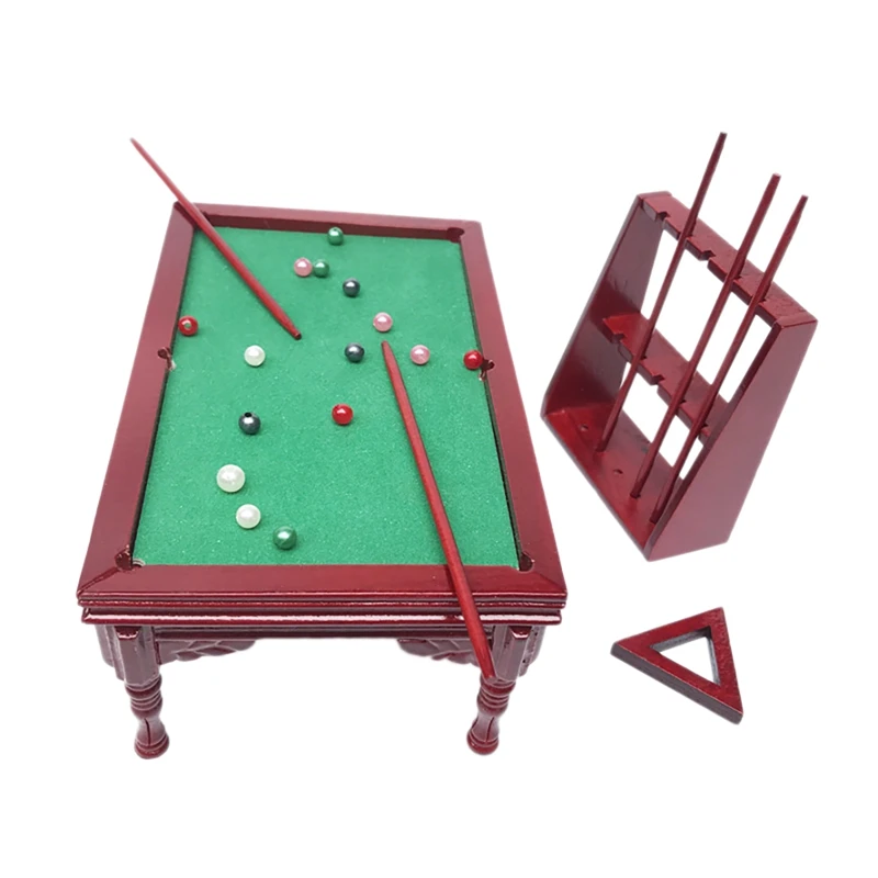 

1/12 Dollhouse Mini Mahogany Color Pool Table Set Model Miniatures Model Dollhouse Accessories