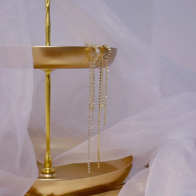 

Exquisite Zircon Tassel Long Earrings For Women New Gold Plated Dangle Earrings Female Elegant Party Jewelry Accessories 2022